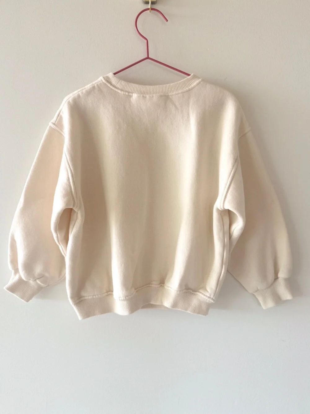 Zara Girls Flocked Heart Sweatshirt Cream Red Graphic 5-6Y Cozy Pullover